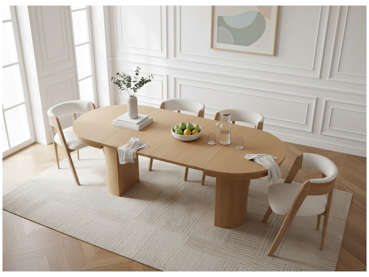 Table à manger ronde extensible 110 à 210 cm PRADO placage chêne massif