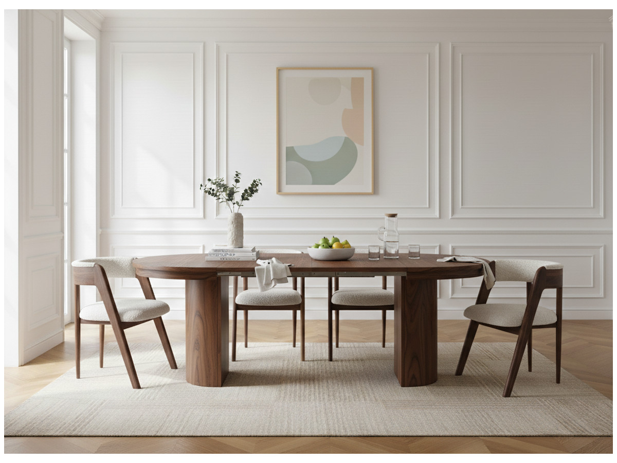 Eetkamer set PRADO met uitschuifbare tafel van 110 tot 210 cm + set stoelen BASTIDE van massief eikenfineer