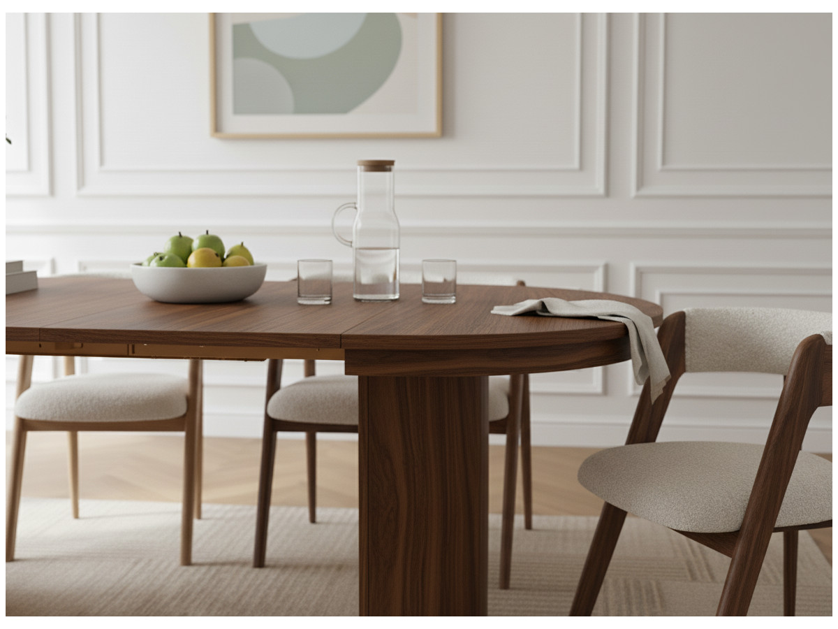 Ensemble PRADO avec table à manger extensible 110 à 210 cm + 4 chaises BASTIDE placage chêne massif