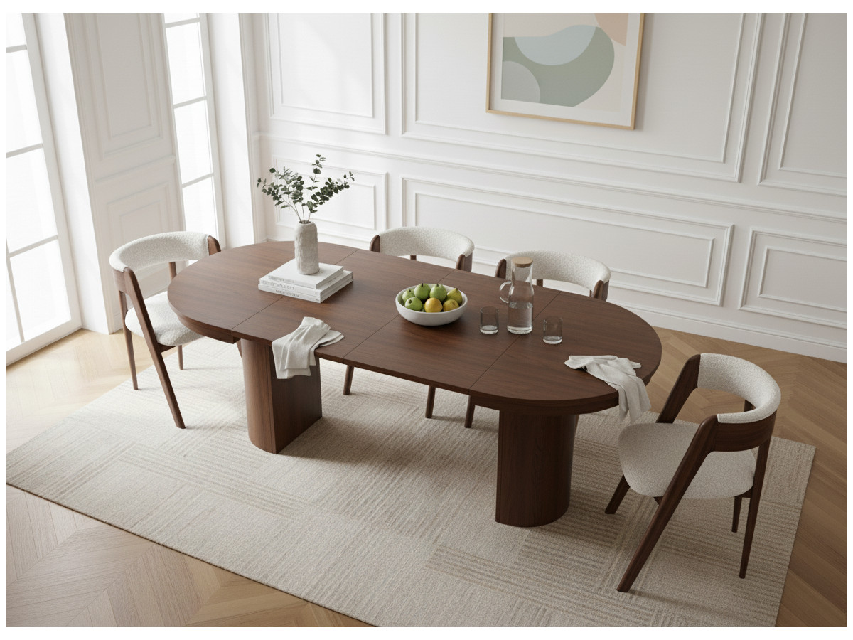Table à manger ronde extensible 110 à 210 cm PRADO placage chêne massif
