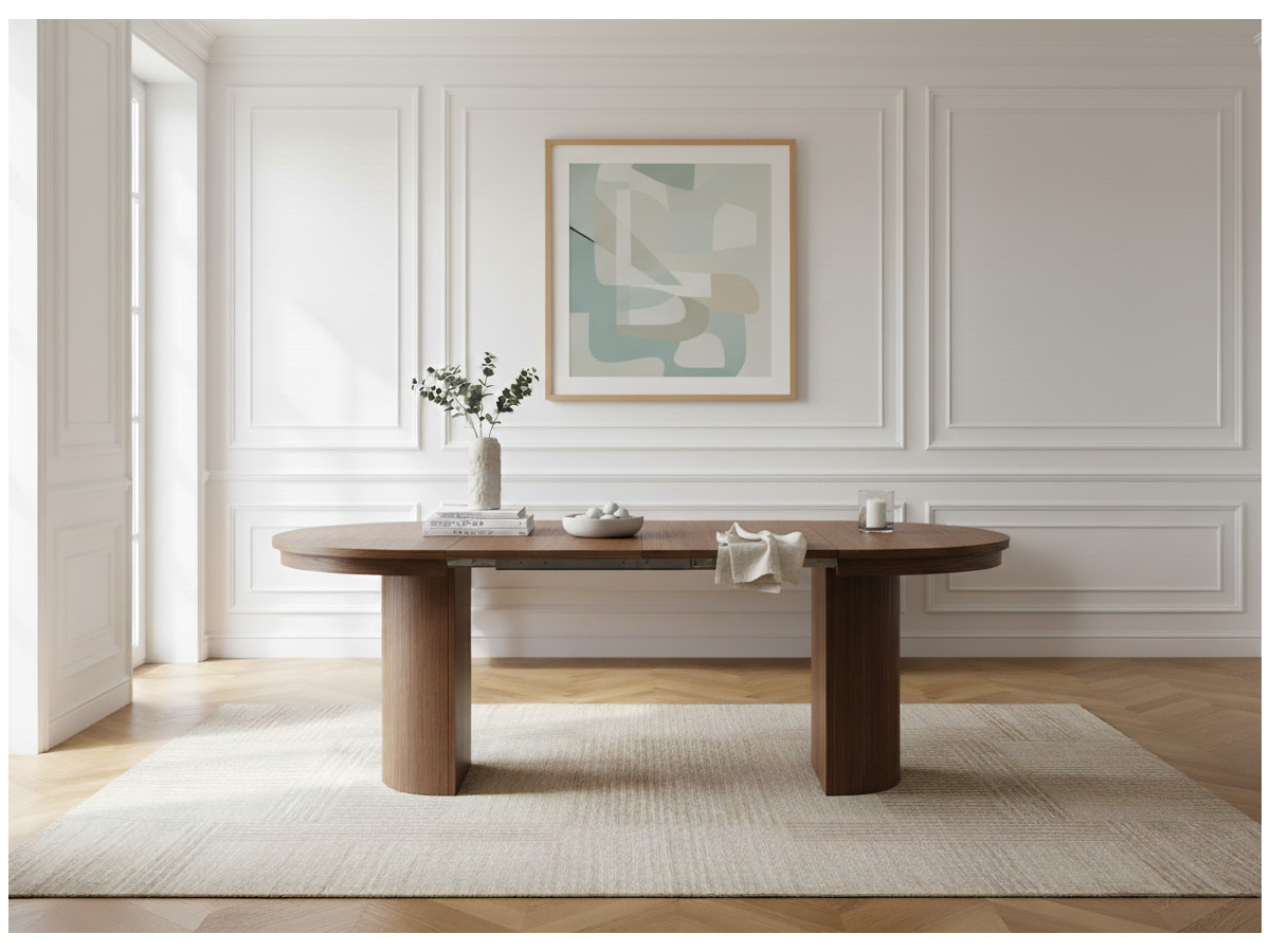 Table à manger ronde extensible 110 à 210 cm PRADO placage chêne massif