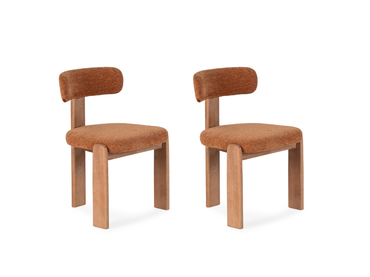 lot de 2 chaises tanya chêne massif et tissu texturé de couleur orange