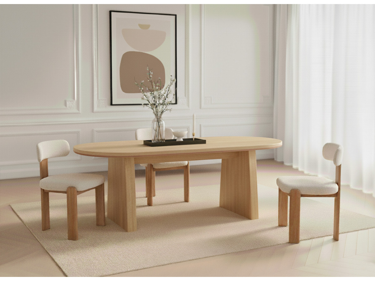 Lot de 2 chaises TANYA chêne massif et tissu texturé