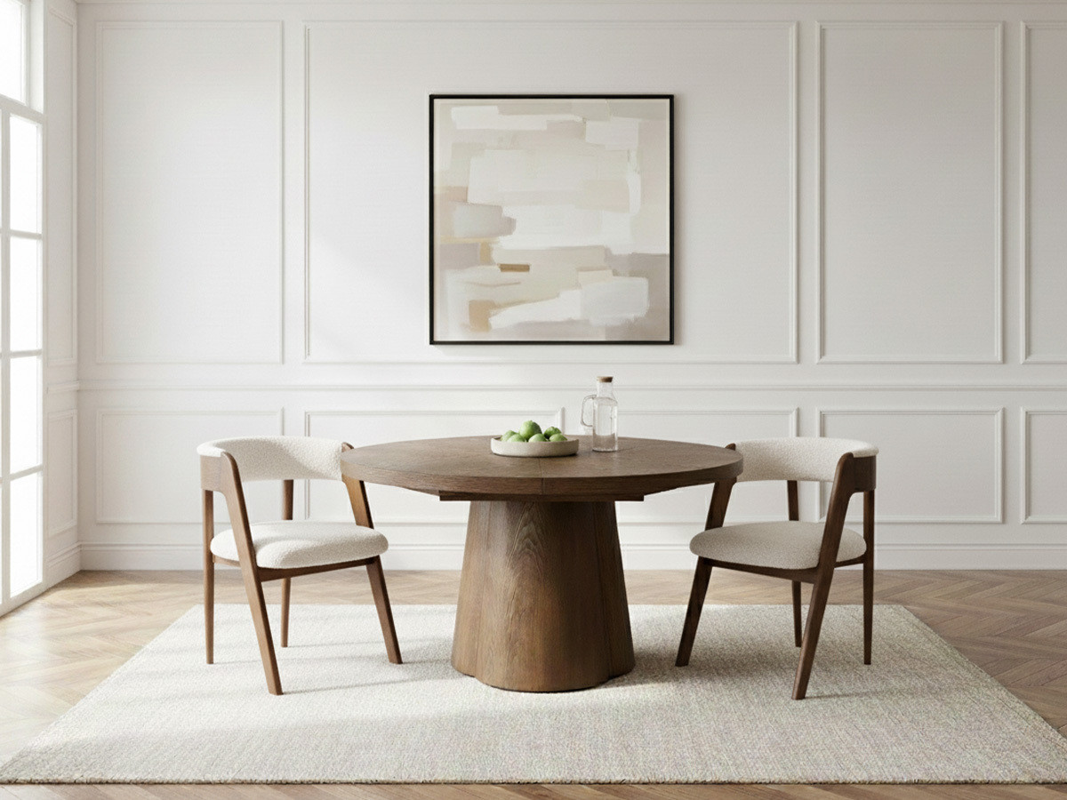 Table à manger ronde extensible 130 à 180 cm SUGITON placage chêne massif marron foncé — vue 6