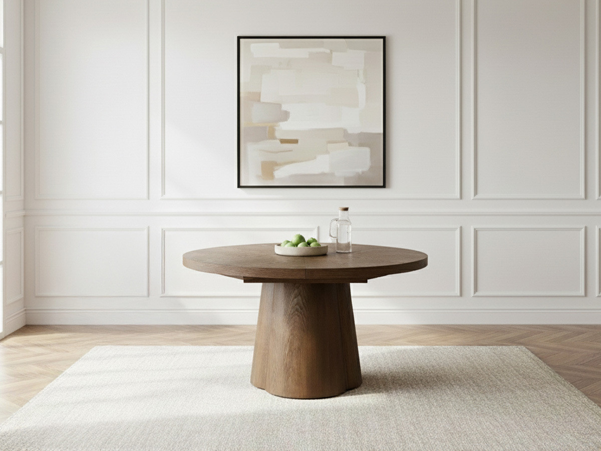 Table à manger ronde extensible 130 à 180 cm SUGITON placage chêne massif