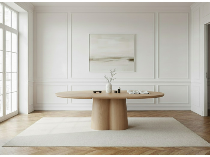Table à manger ronde extensible 130 à 180 cm SUGITON placage chêne massif