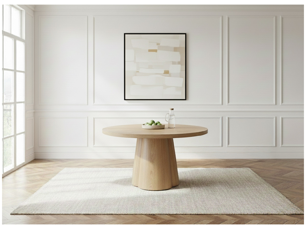 Table à manger ronde extensible 130 à 180 cm SUGITON placage chêne massif marron clair — vue 6