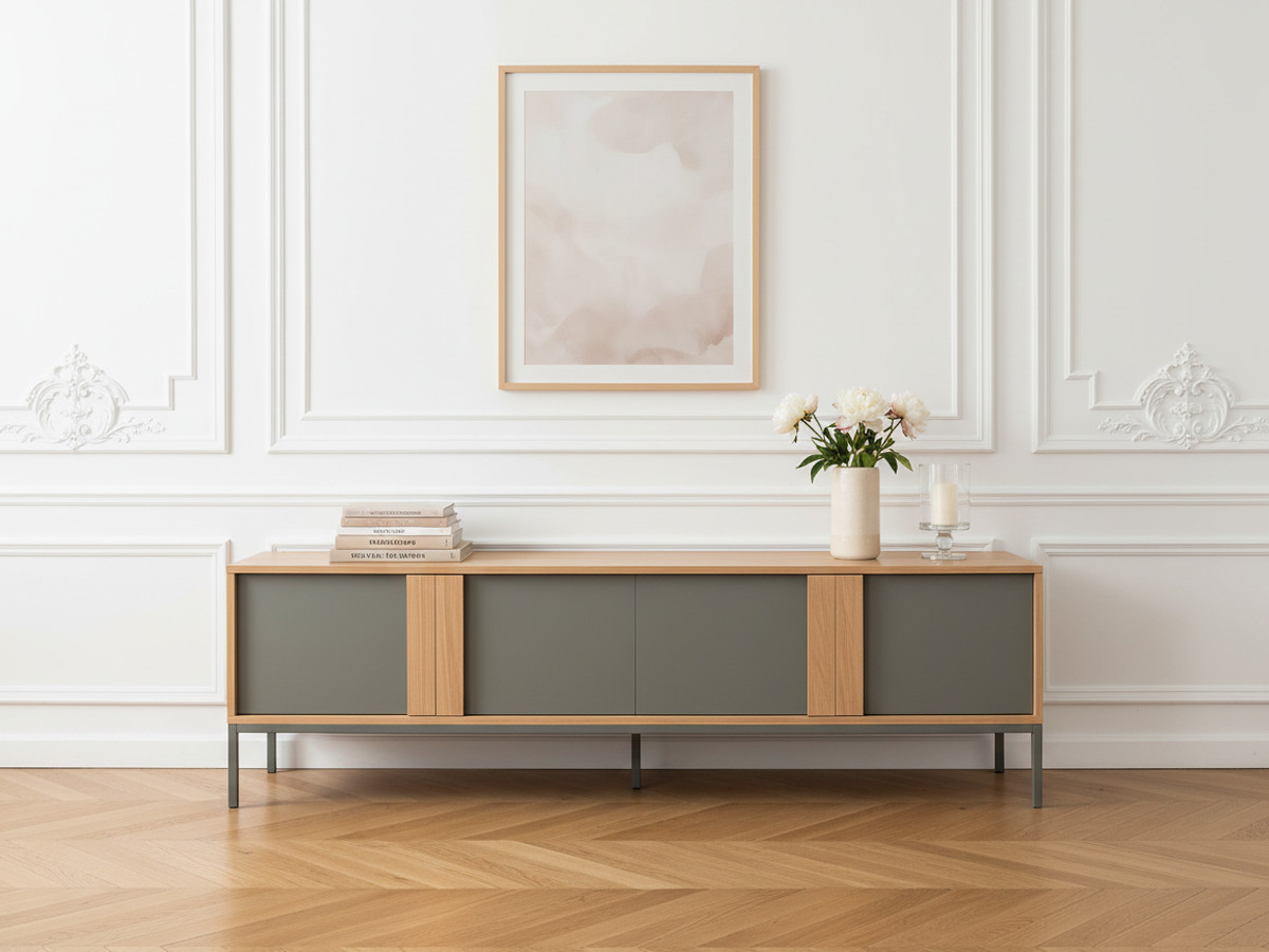 SOHO groene 4-deurs tv-kast 180 cm met metalen poten