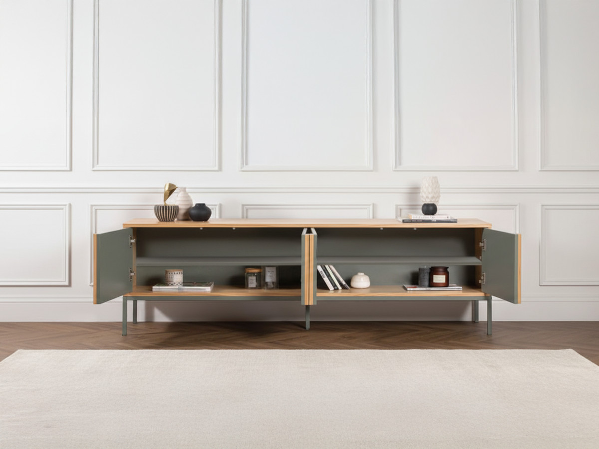 SOHO groene 4-deurs tv-kast 180 cm met metalen poten