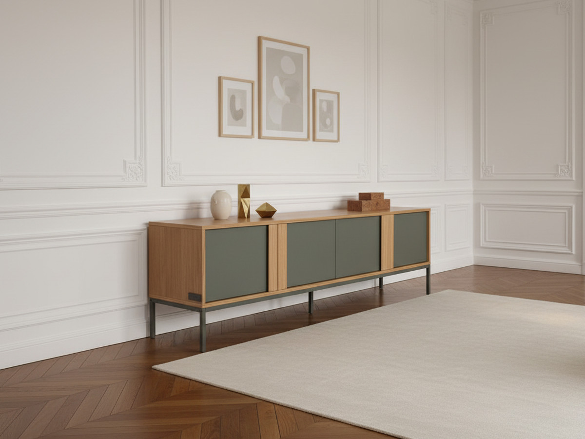 SOHO groene 4-deurs tv-kast 180 cm met metalen poten