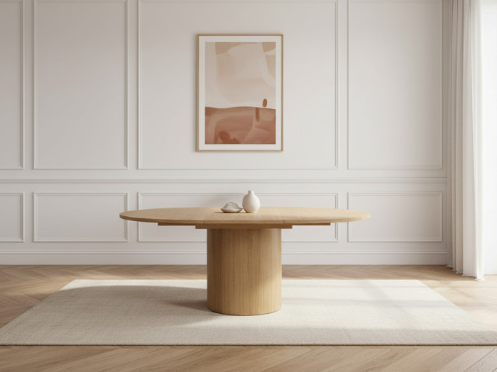 Table à manger extensible D.130 à D.180 cm SORMIOU placage chêne massif