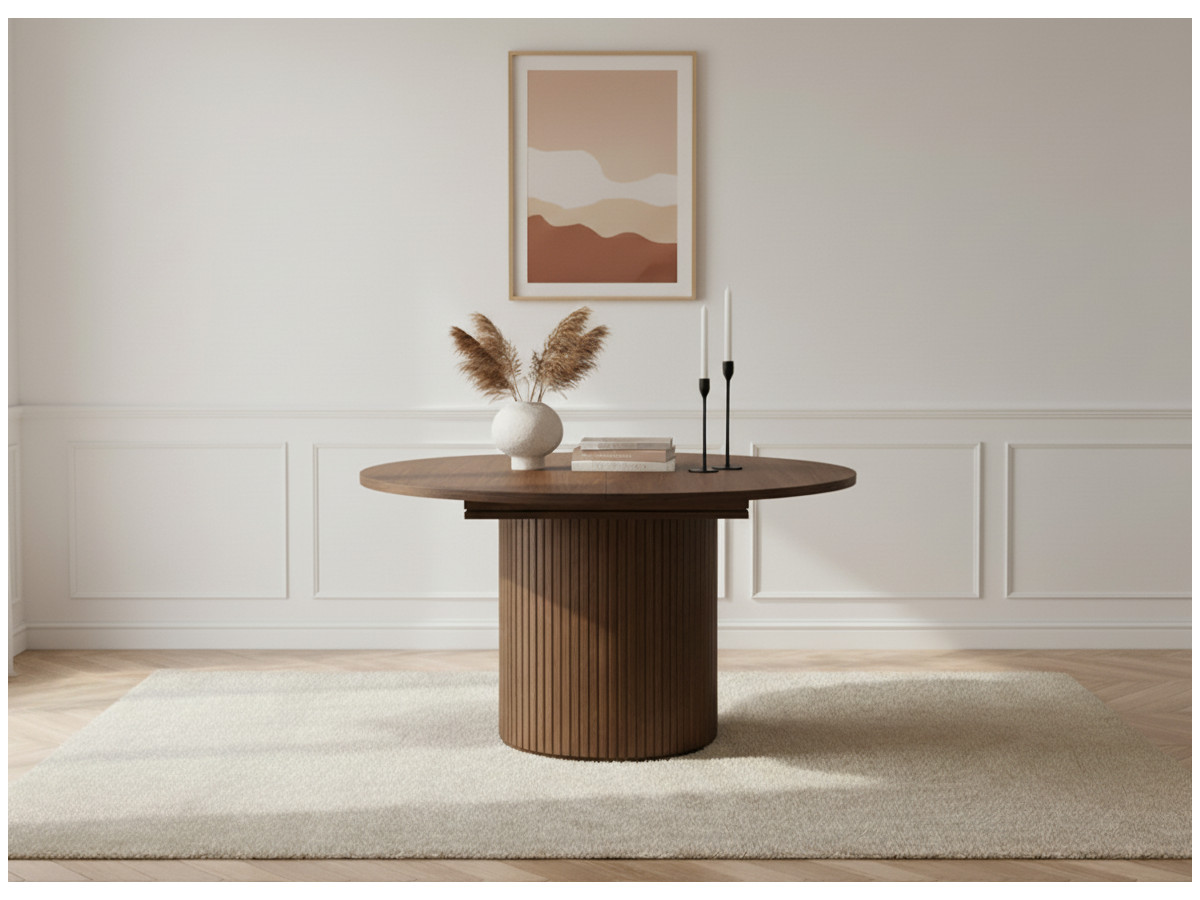 Table à manger extensible D.130 à D.180 cm SORMIOU placage chêne massif marron foncé — vue 4