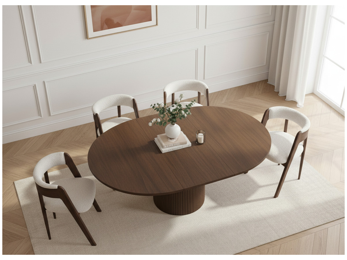 Uitschuifbare eettafel D.130 tot D.180 cm SORMIOU massief eiken fineer