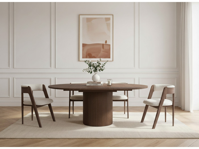 Table à manger extensible D.130 à D.180 cm SORMIOU placage chêne massif