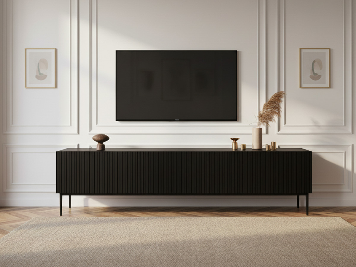 Meuble TV 200 cm KASHA Pieds noir noir