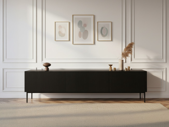 Meuble TV 200 cm KASHA pieds noirs