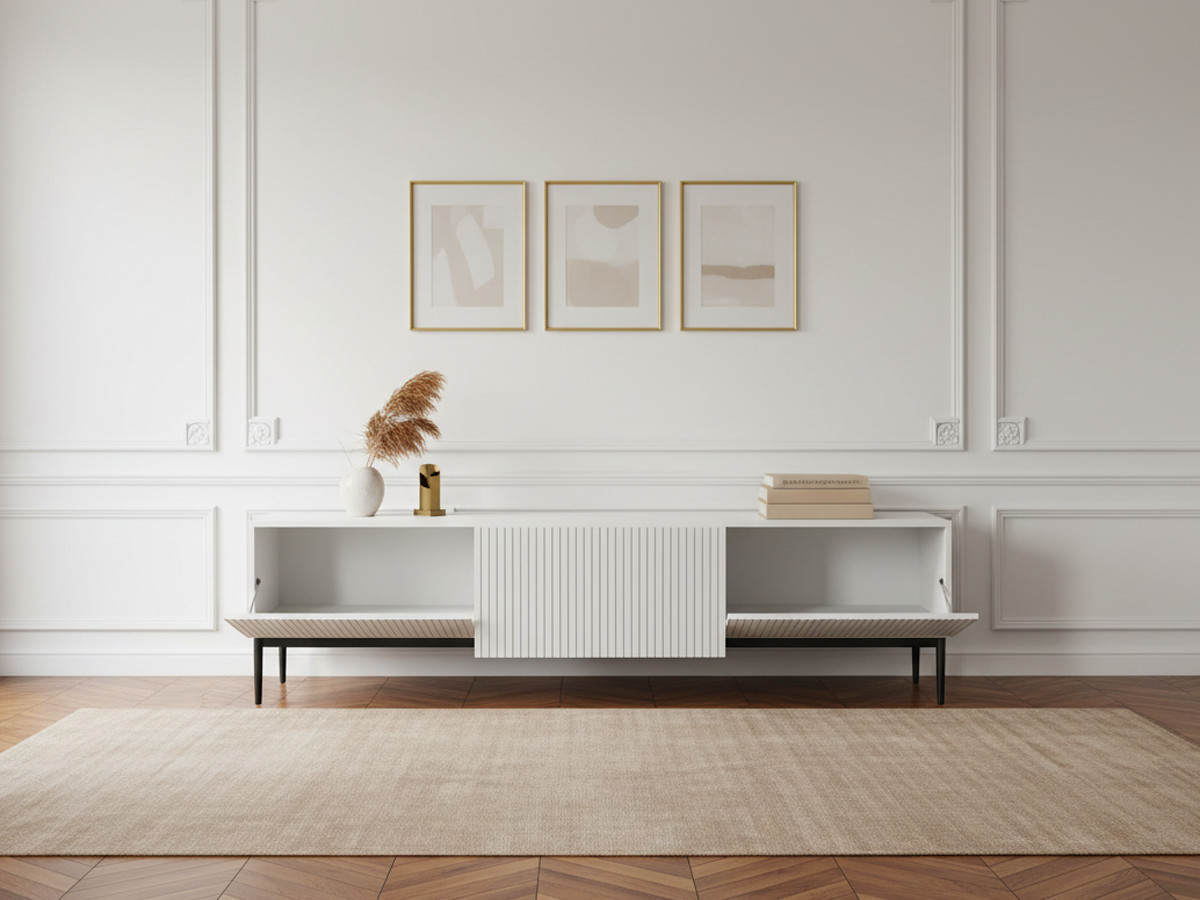 Meuble TV 200 cm KASHA Pieds noir blanc — vue 4