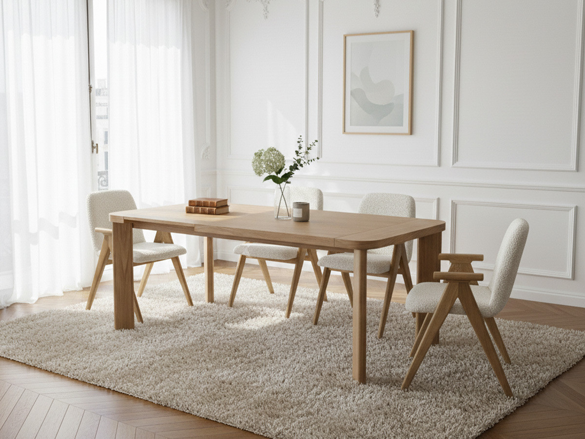 Table à manger extensible 150 à 210 cm LUMINY placage chêne massif chêne — vue 6