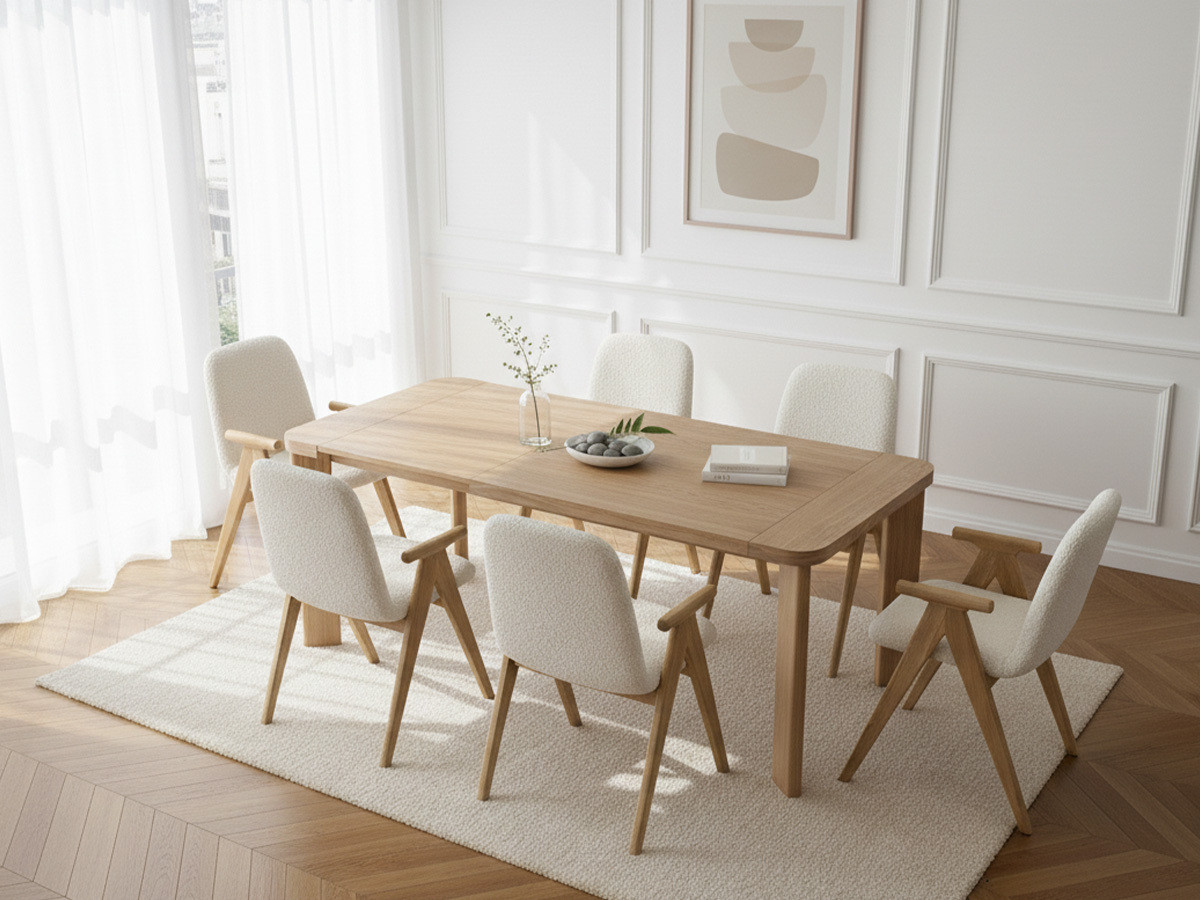 Table à manger extensible 150 à 210 cm LUMINY placage chêne massif