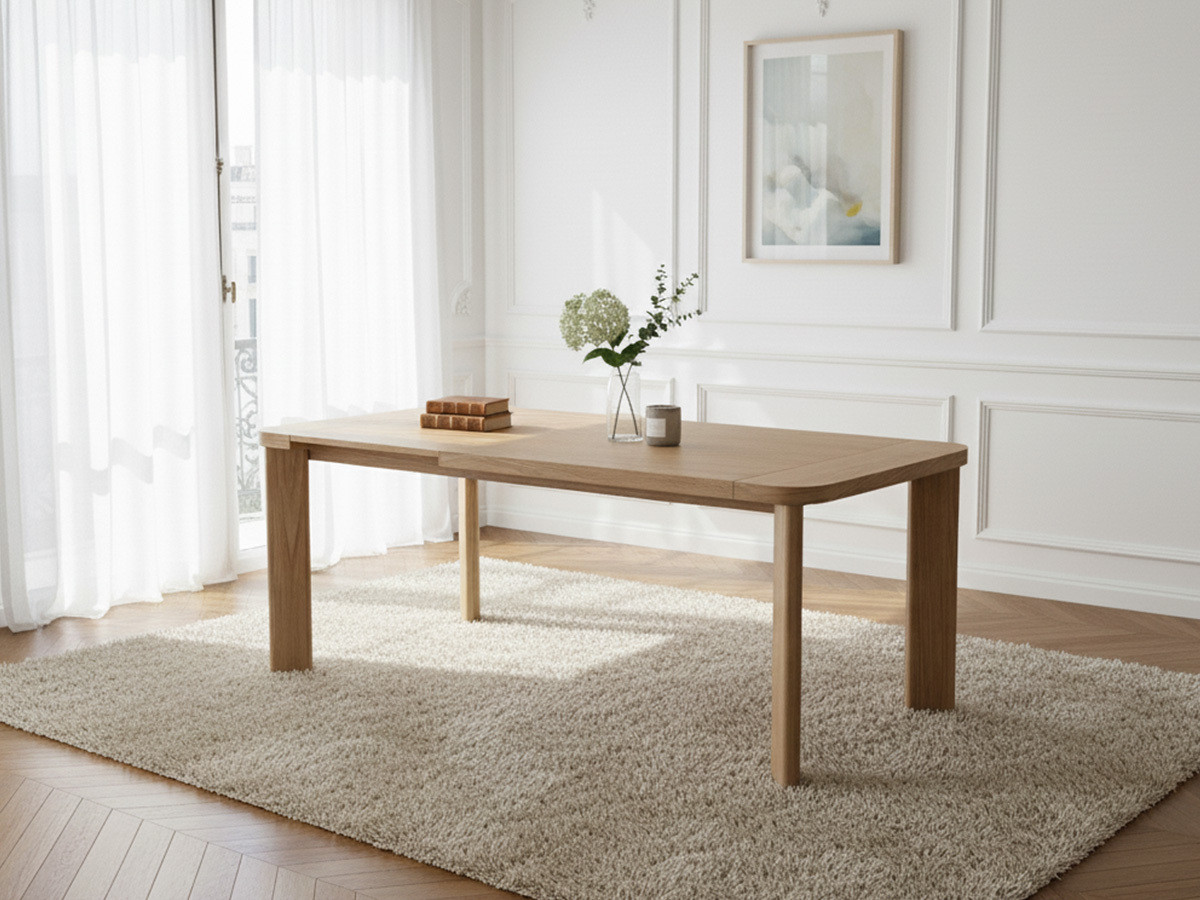 Table à manger extensible 150 à 210 cm LUMINY placage chêne massif