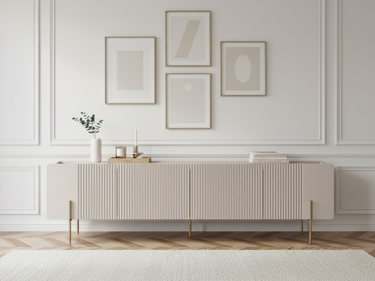 MATHILDE 4-deurs tv-meubel 200 cm marmerlook blad en gouden poten