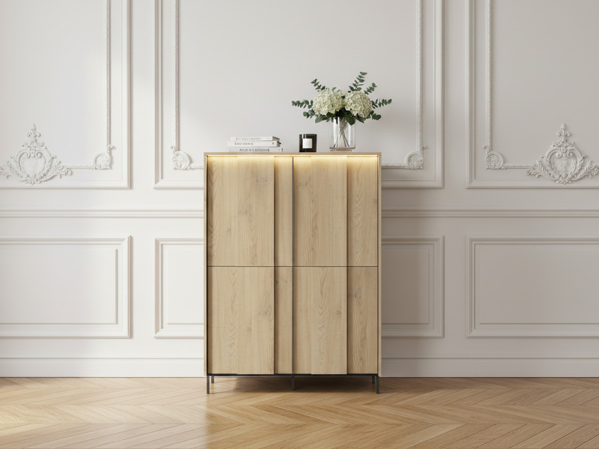 Buffet haut 3 portes 140 cm TILIA imitation chêne avec LED