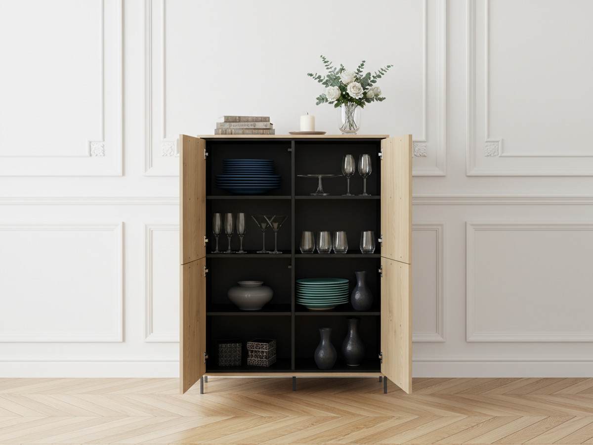 Buffet haut 4 portes 99 cm TILIA imitation chêne avec LED