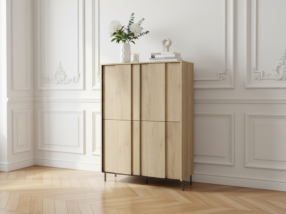 Buffet haut 4 portes 99 cm TILIA imitation chêne avec LED — vue 5