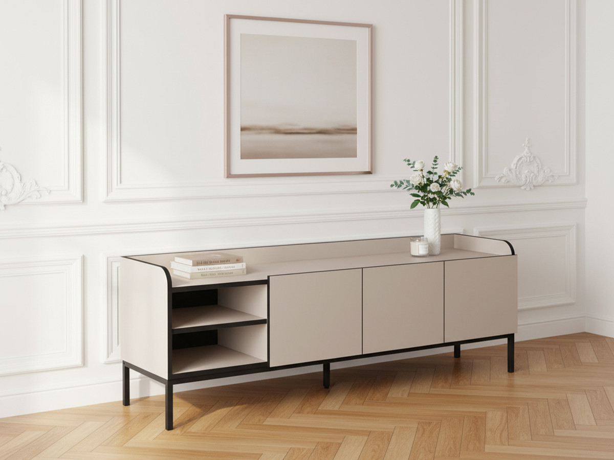 AURIANE 2-deurs, 2-kabinet tv-meubel, 160 cm, zwarte metalen poten
