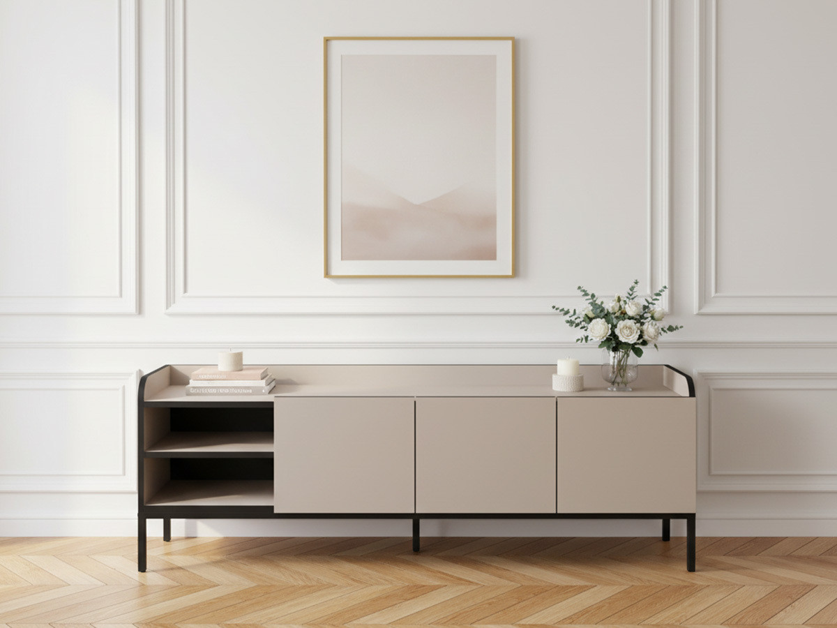 AURIANE 2-deurs, 2-kabinet tv-meubel, 160 cm, zwarte metalen poten