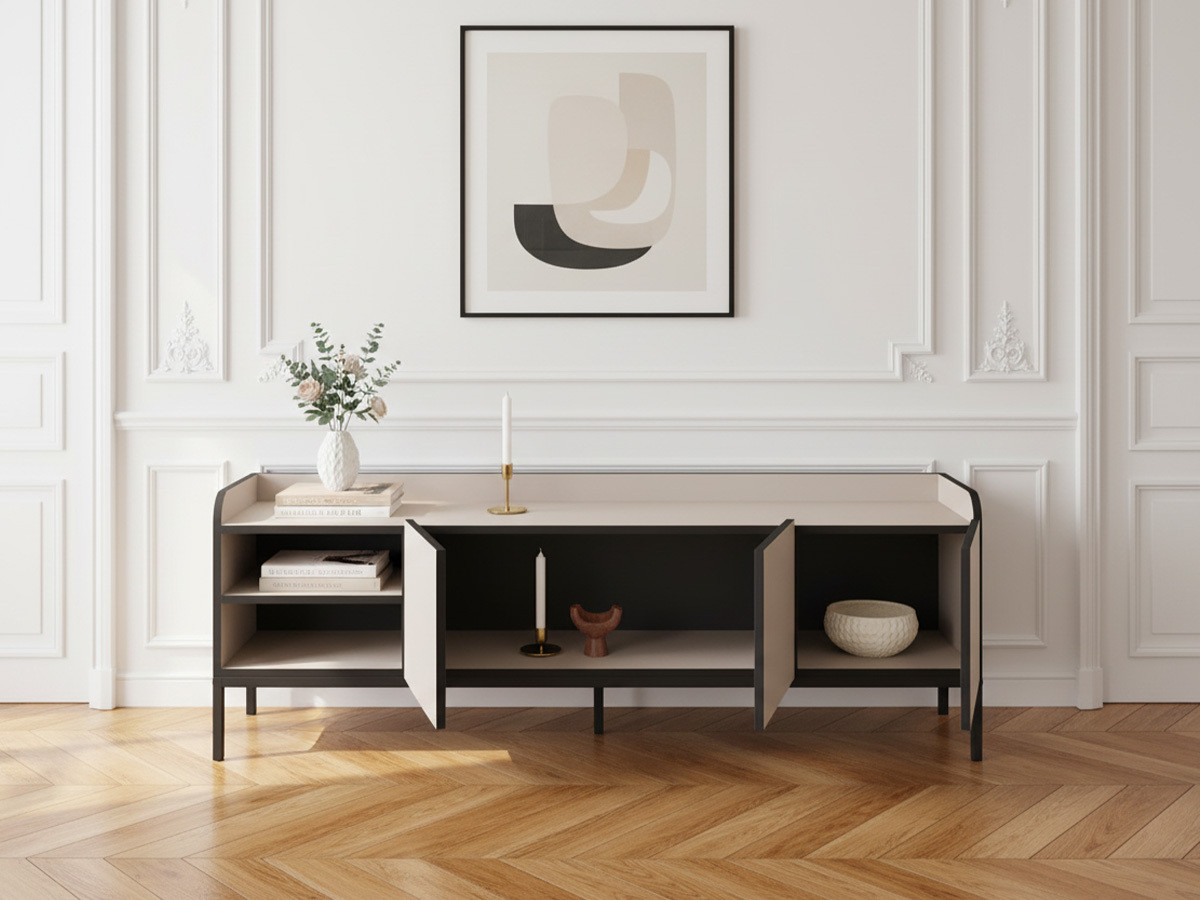 AURIANE 2-deurs, 2-kabinet tv-meubel, 160 cm, zwarte metalen poten