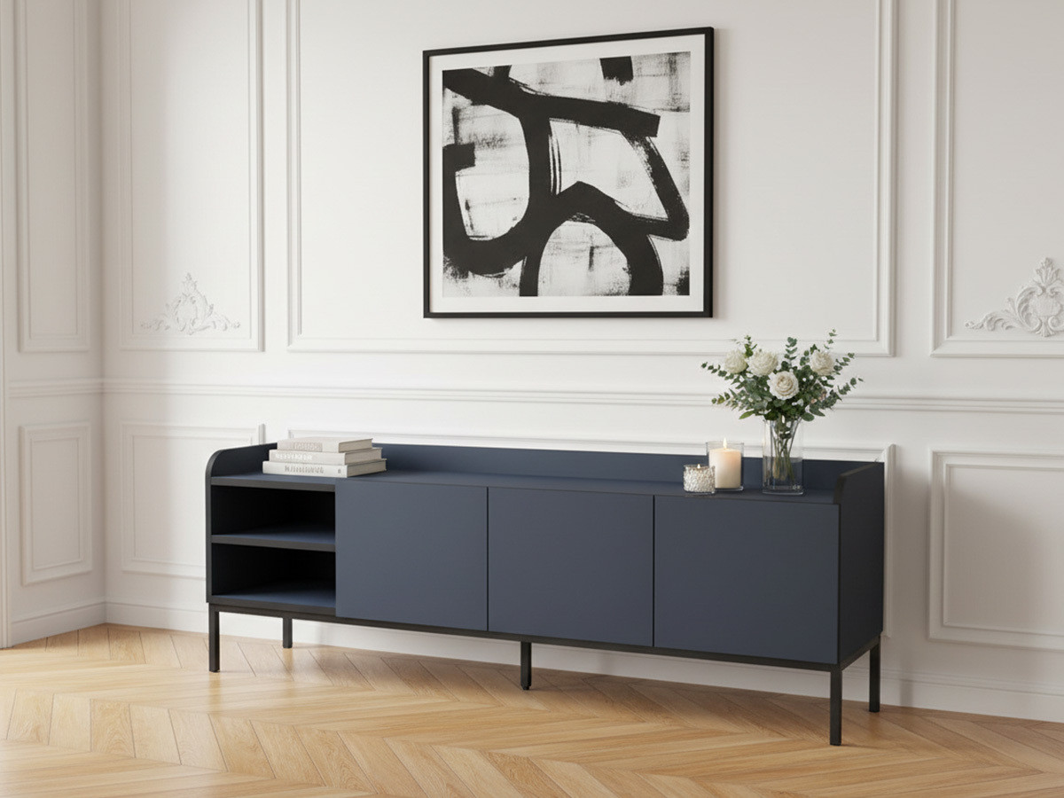 AURIANE 2-deurs, 2-kabinet tv-meubel, 160 cm, zwarte metalen poten