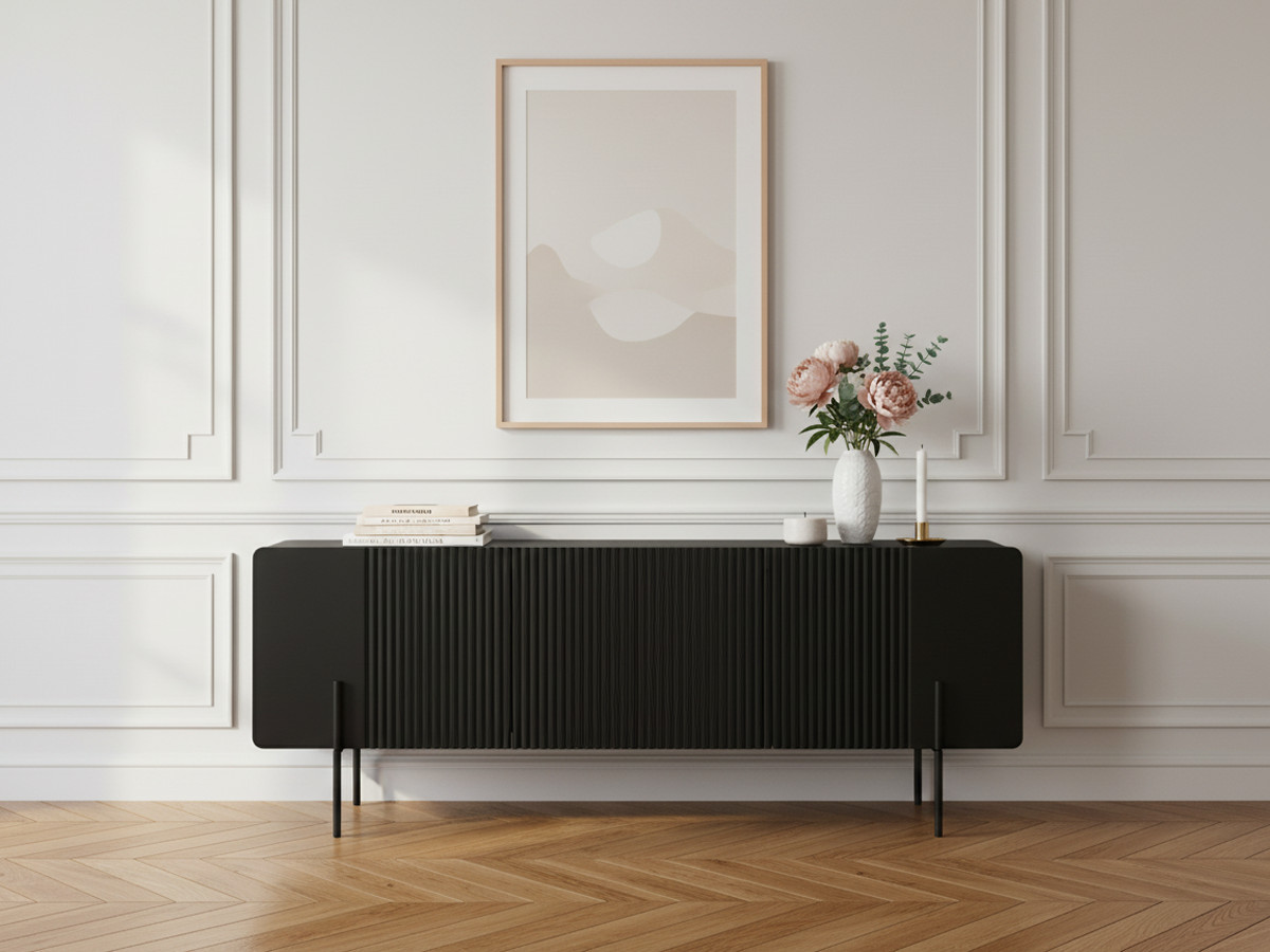 Meuble TV 2 portes 1 tiroir 150 cm MATHILDE pieds noirs