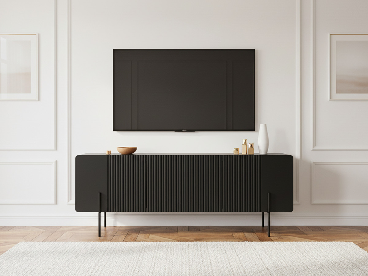 Meuble TV 2 portes 1 tiroir 150 cm MATHILDE pieds noirs — vue 5