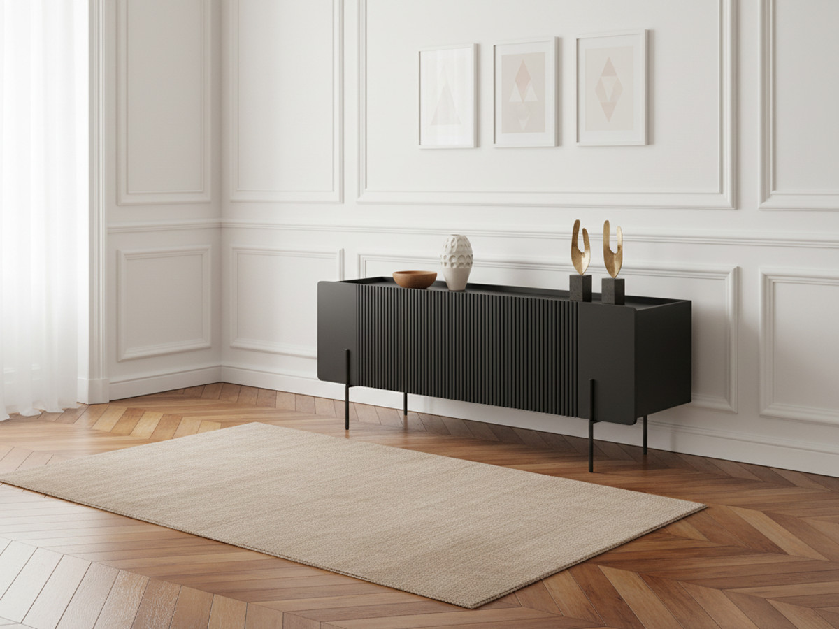 MATHILDE TV-meubel met 2 deuren en 1 lade, 150 cm, zwarte poten