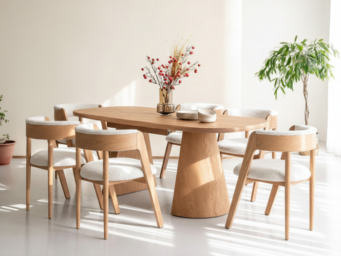 Table à manger ovale extensible 200 à 300 cm MAZARGUES placage chêne massif