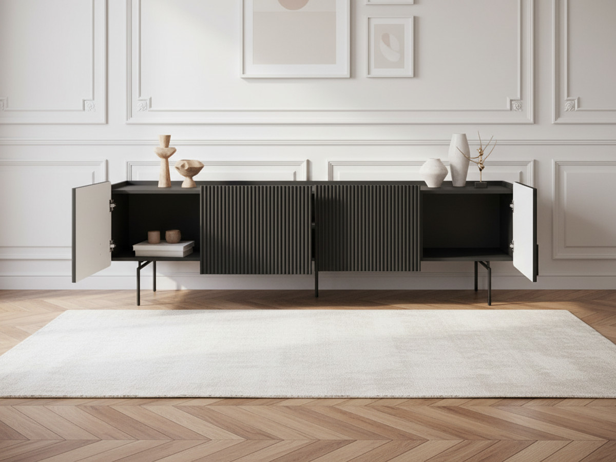 Meuble TV 2 portes 2 tiroirs 200 cm MATHILDE pieds noirs — vue 6