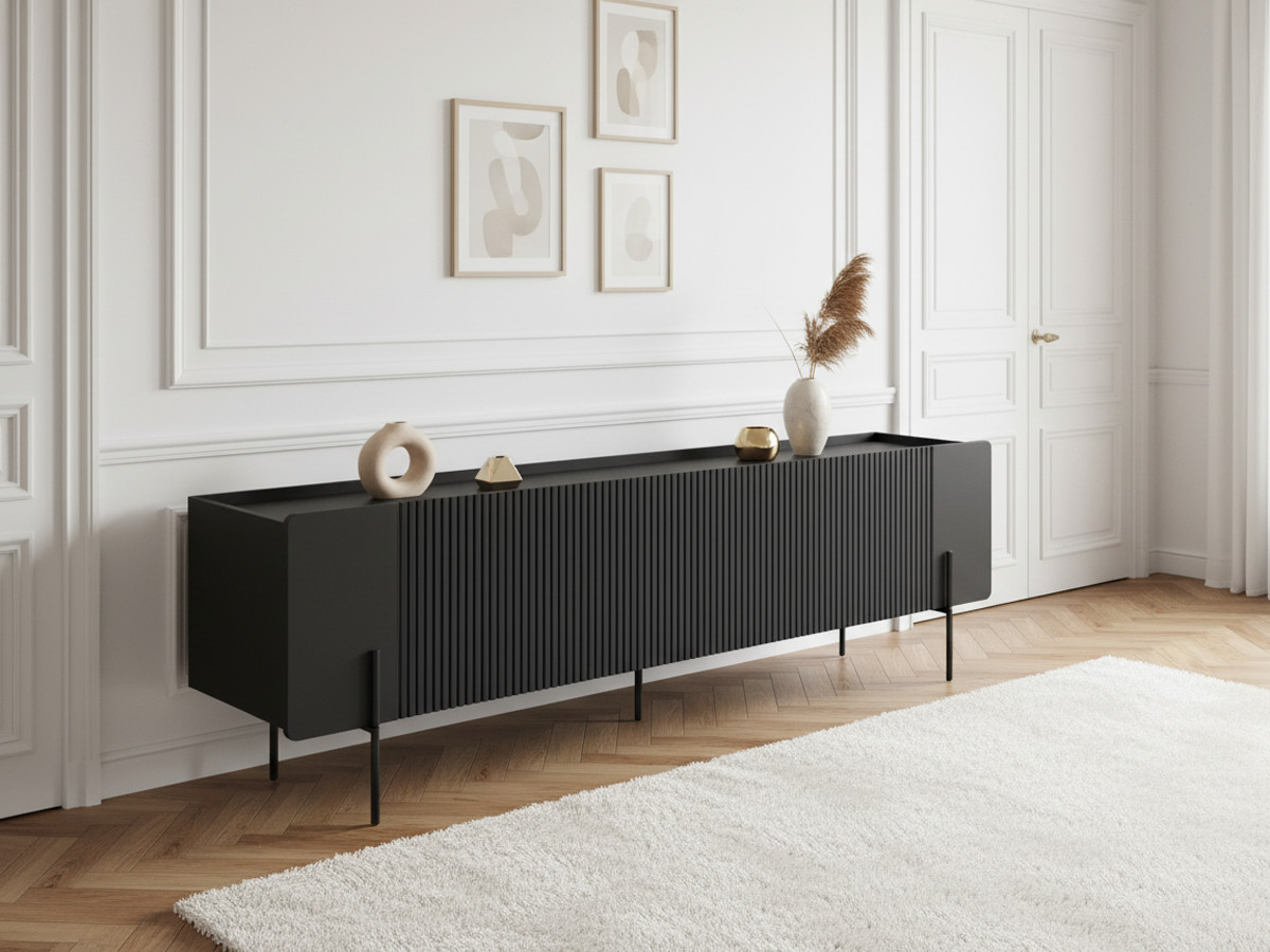 Meuble TV 2 portes 2 tiroirs 200 cm MATHILDE pieds noirs — vue 5