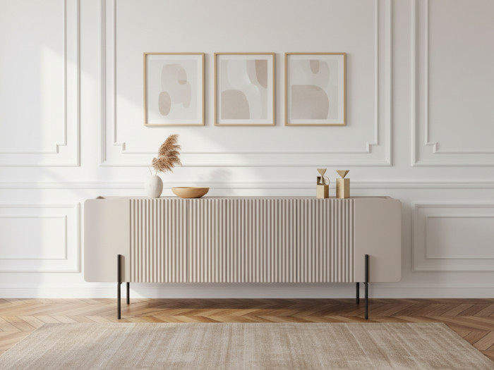 Meuble TV 3 portes 150 cm MATHILDE pieds noirs