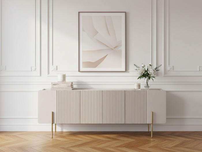 Meuble TV 3 portes 150 cm MATHILDE pieds or