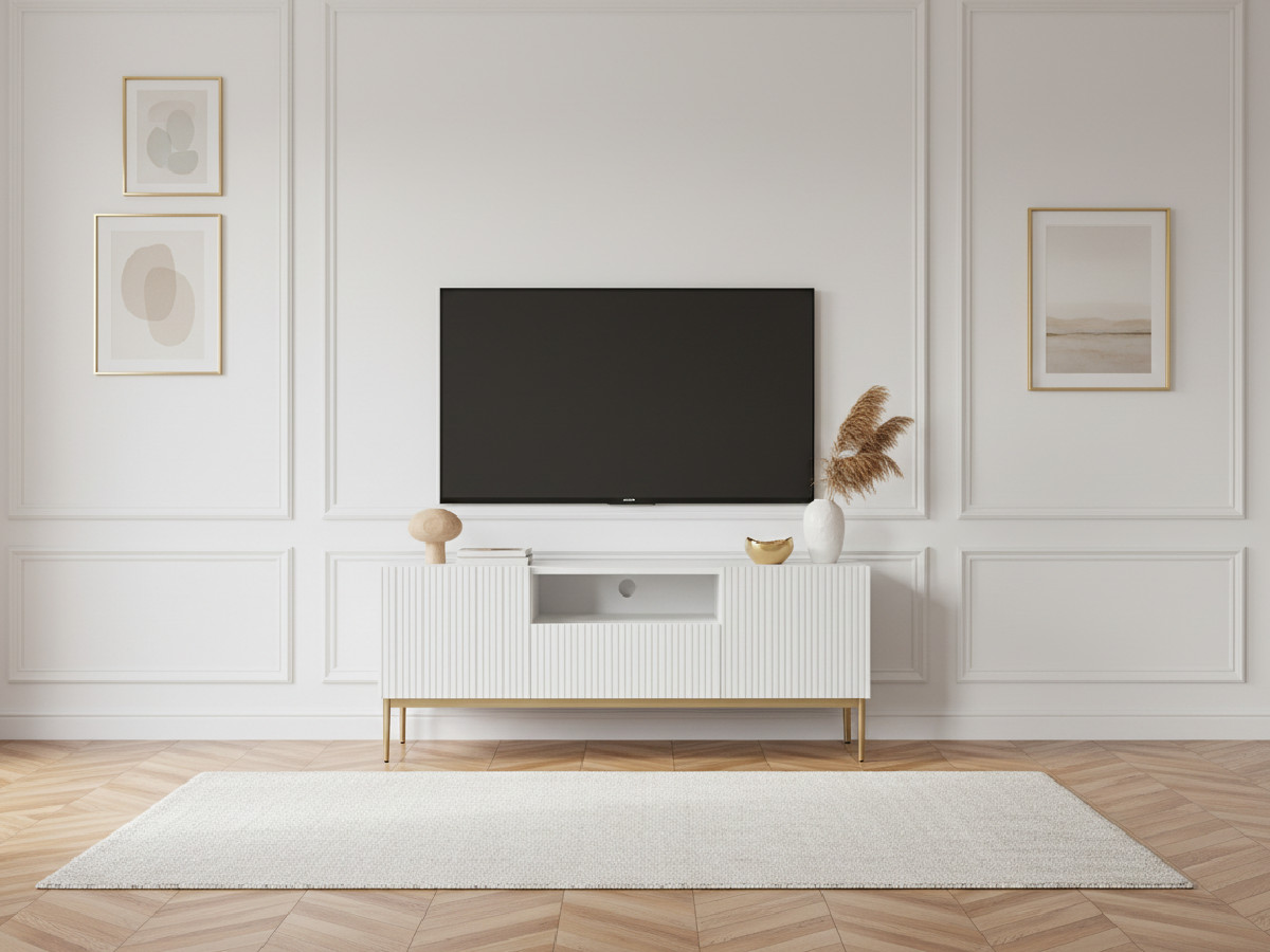 Meuble TV 150 cm avec niche KASHA Pieds or blanc — vue 5
