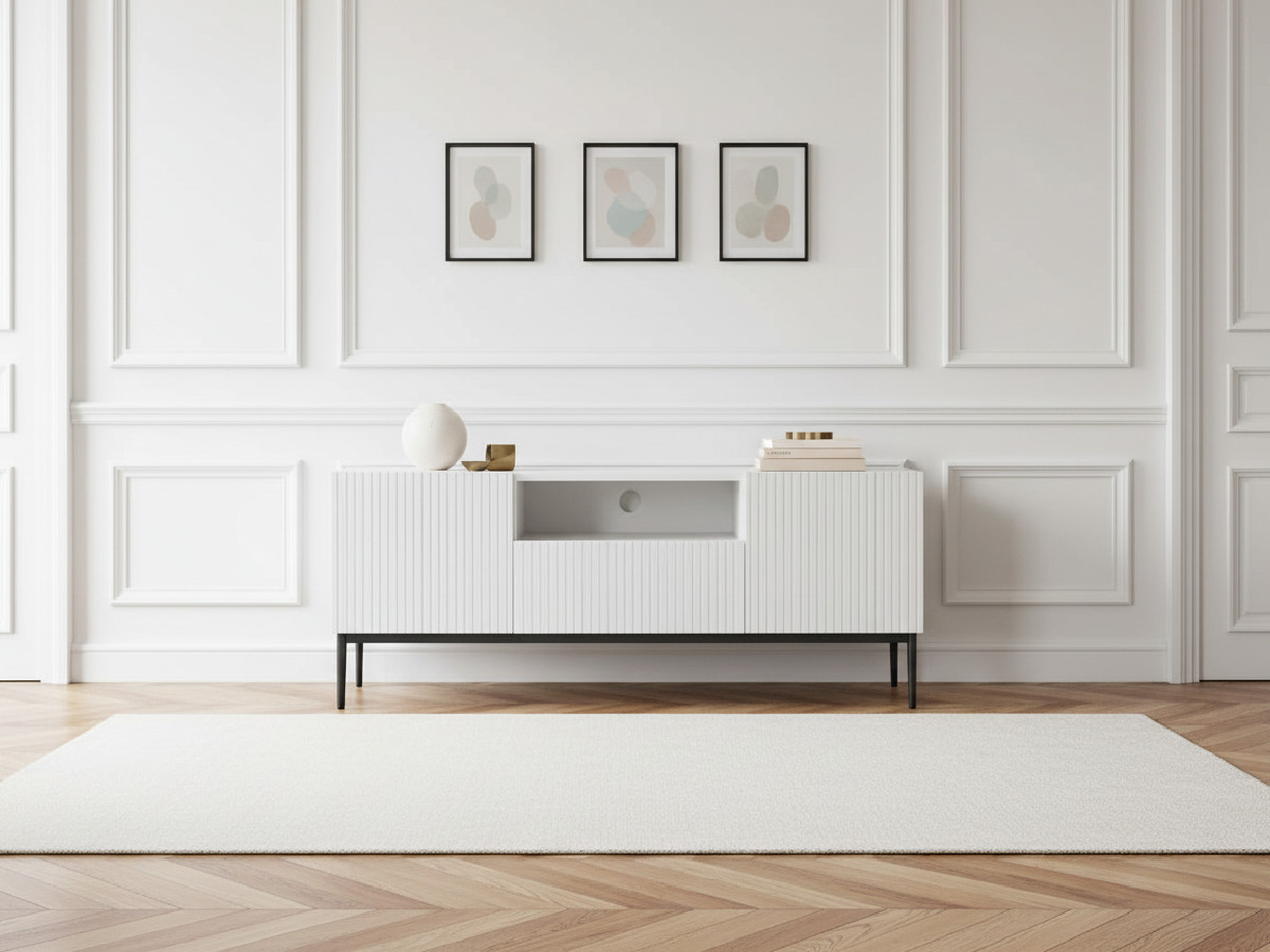 Meuble TV 150 cm avec niche KASHA Pieds noir blanc