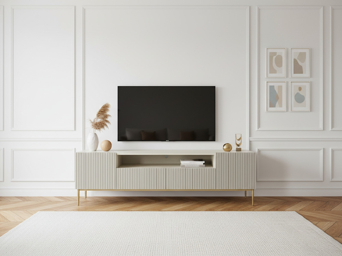 Meuble TV avec niche 200 cm KASHA Pieds or beige — vue 4
