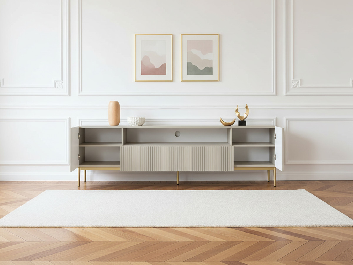 Meuble TV avec niche 200 cm KASHA Pieds or beige — vue 5