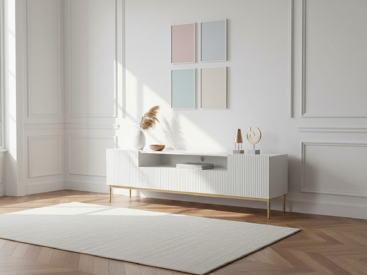 Meuble TV avec niche 200 cm KASHA Pieds or blanc — vue 4