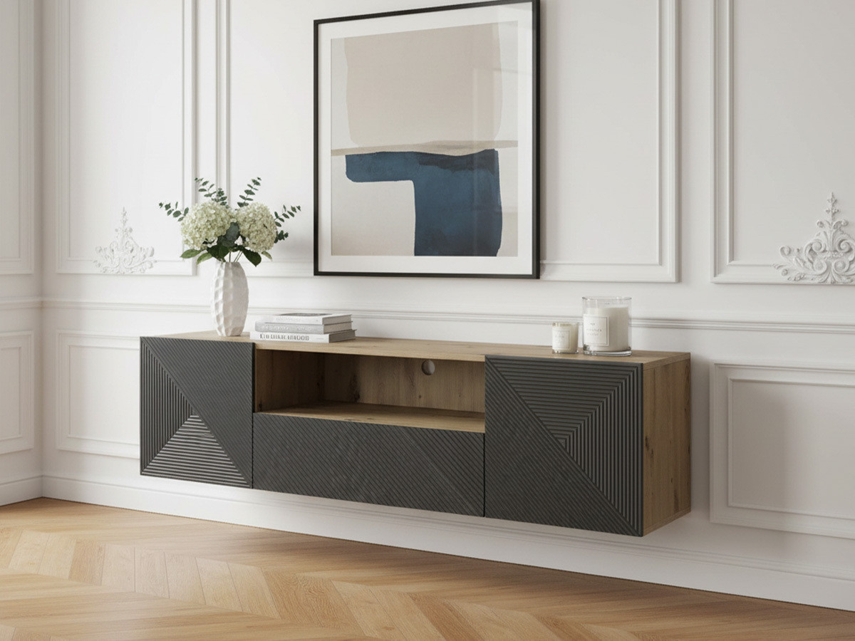 Meuble TV suspendu 167 cm ALICE gris foncé — vue 4