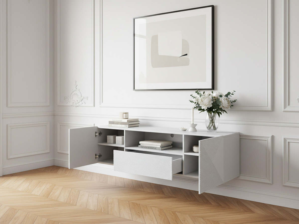 Meuble TV suspendu 167 cm ALICE blanc — vue 4