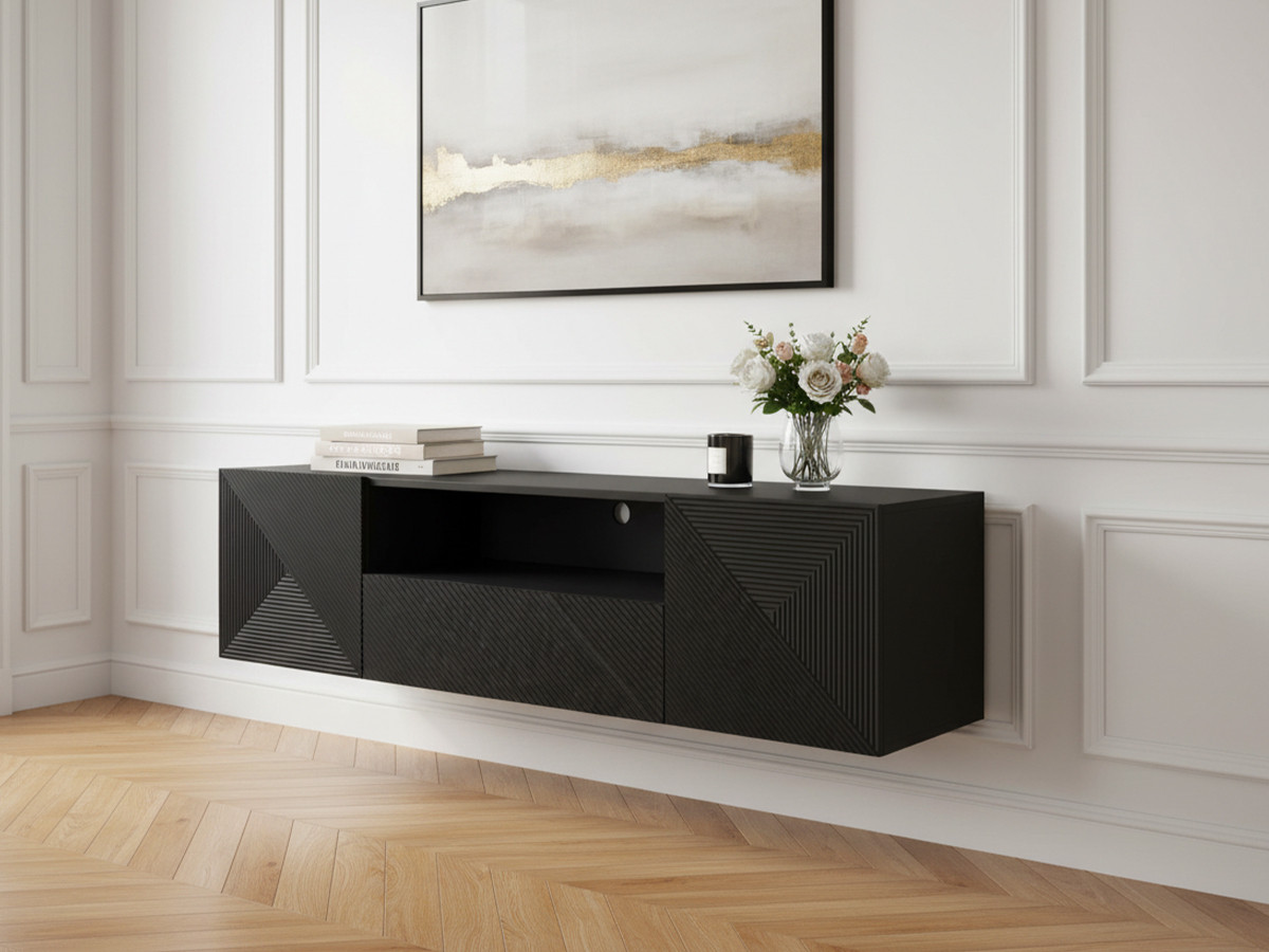Meuble TV suspendu 167 cm ALICE noir — vue 4