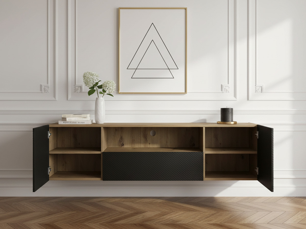 Meuble TV suspendu 167 cm ALICE chêne et noir — vue 5