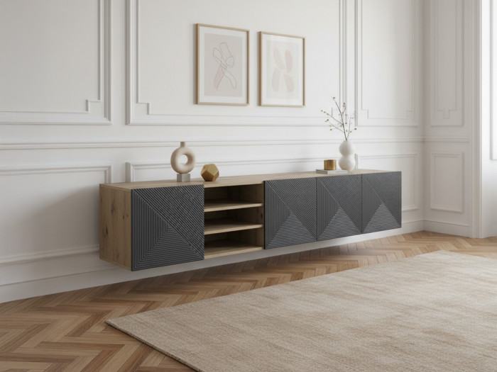 Meuble TV suspendu 200 cm ALICE avec niches